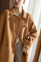 Chouyatou Women's Winter Wool Coat Single Breasted Business Casual Midi Long Winter Trench Coat