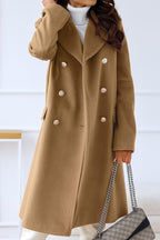 Chouyatou Women's Winter Jacket Double-Breasted Wool Blend Warm Long Trench Coat