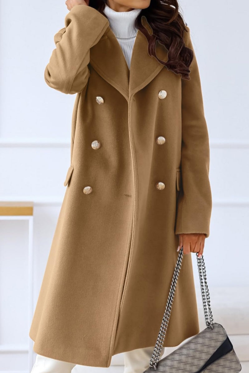 Chouyatou Women's Winter Jacket Double-Breasted Wool Blend Warm Long Trench Coat
