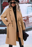 Chouyatou Womens Long Wool Pea Coat Notched Lapel Double Breasted Trench Coat Winter Warm Overcoat with Belt