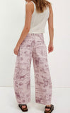 chouyatou Women Boyfriend Baggy Barrel Jeans Floral Print Denim Ankle Pants Wide Leg Mid Rise Jeans Sweatpants Y2k Patchwork