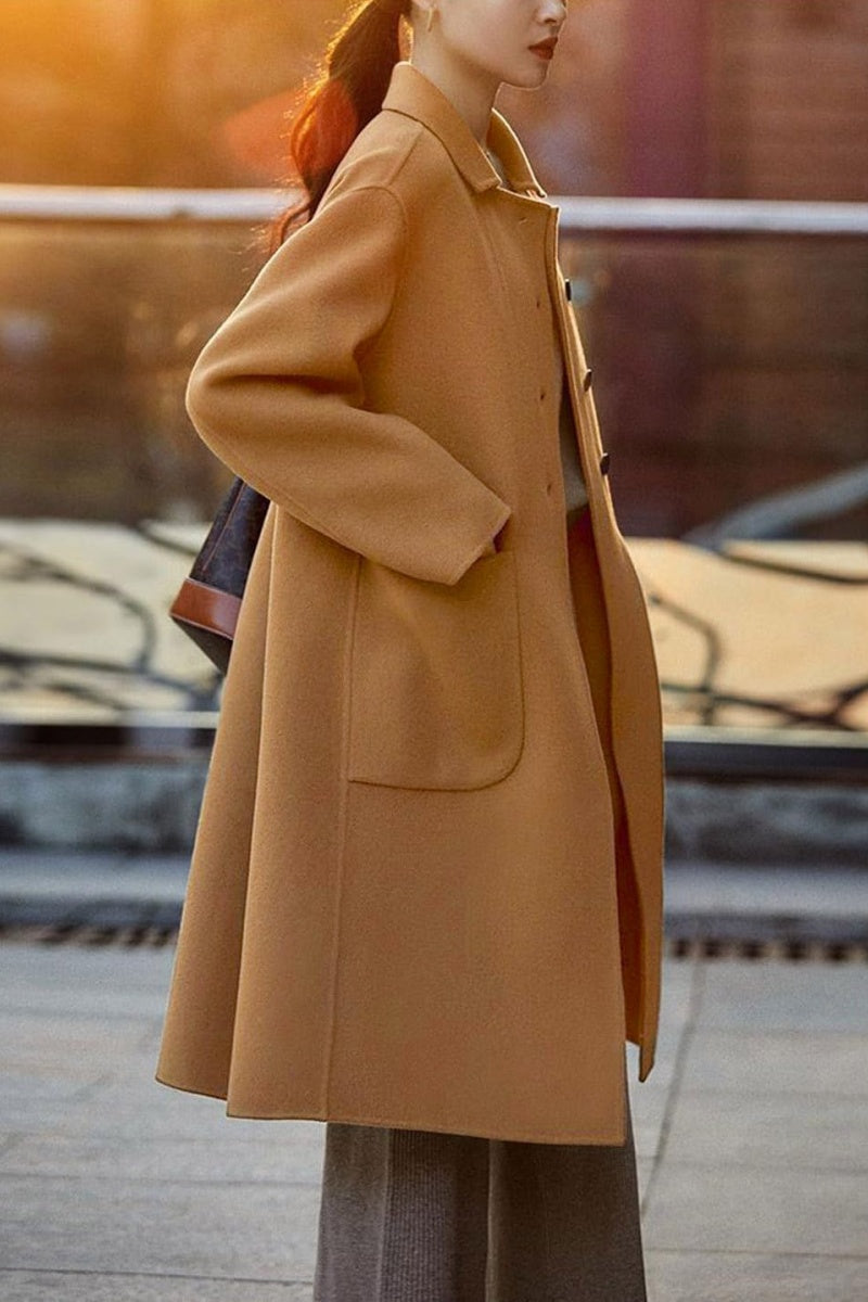 Chouyatou Women's Winter Wool Coat Single Breasted Business Casual Midi Long Winter Trench Coat