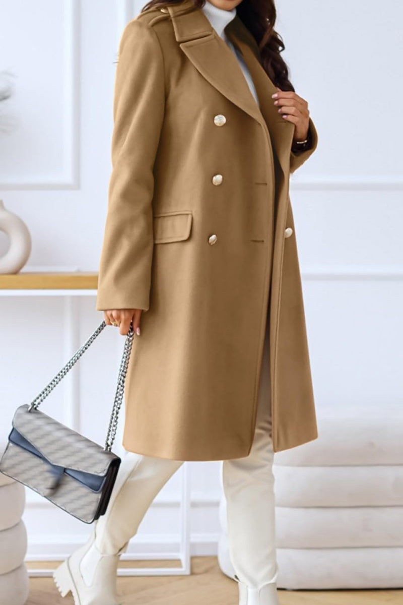 Chouyatou Women's Winter Jacket Double-Breasted Wool Blend Warm Long Trench Coat