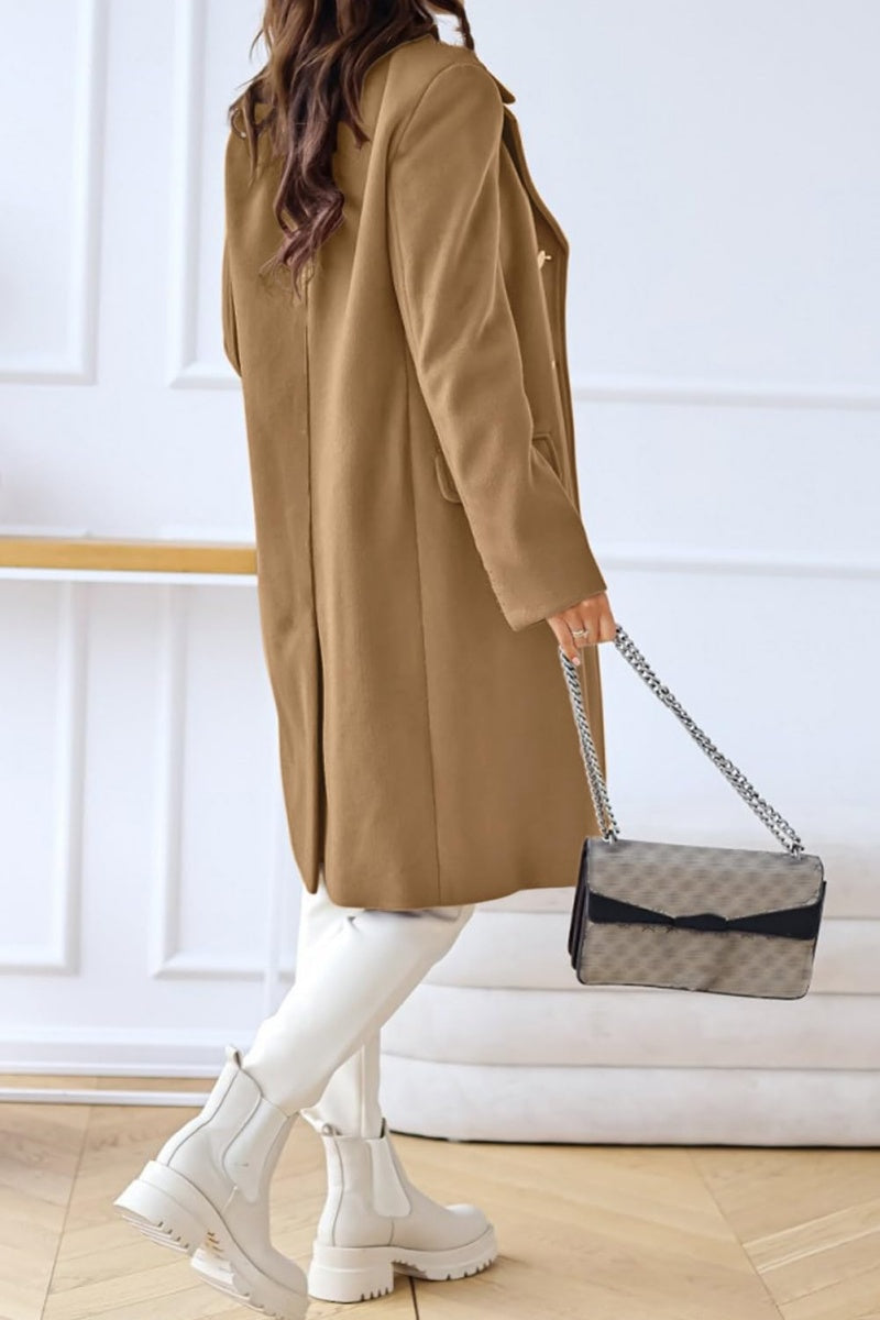 Chouyatou Women's Winter Jacket Double-Breasted Wool Blend Warm Long Trench Coat