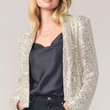 Chouyatou Womens Sequin Blazer Casual Long Sleeve Open Front Sparkle Blazer Jacket