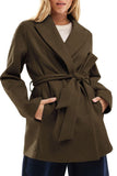 Chouyatou Women Fashion Belted Wool Trench Coat Notched Lapel Pea Coats Winter Warm Jackets with Pockets