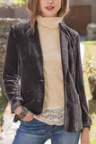 Chouyatou Womens Velvet Blazer Jacket Casual Notched Collar Long Sleeve Open Front Suit Jacket Work Outfits