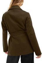 Chouyatou Women Fashion Belted Wool Trench Coat Notched Lapel Pea Coats Winter Warm Jackets with Pockets