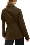 Chouyatou Women Fashion Belted Wool Trench Coat Notched Lapel Pea Coats Winter Warm Jackets with Pockets