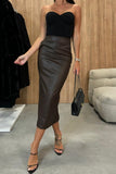 Chouyatou Womens Long Faux Leather Skirt Bodycon High Waist Slim Pencil Midi Skirt with Pockets