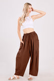 Chouyatou Womens Baggy Linen Pants Casual Loose Fit Drawstring Wide Leg Harem Pants with Pocket