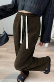 Chouyatou Women's High Waisted Corduroy Pants Casual Drawstring Wide Leg Corduroy Pants for Women