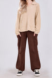 Chouyatou Women's Fuzzy Fleece Wide Leg Pants Elastic Waist Knit Pants Casual Comfy Lounge Trousers with Pockets