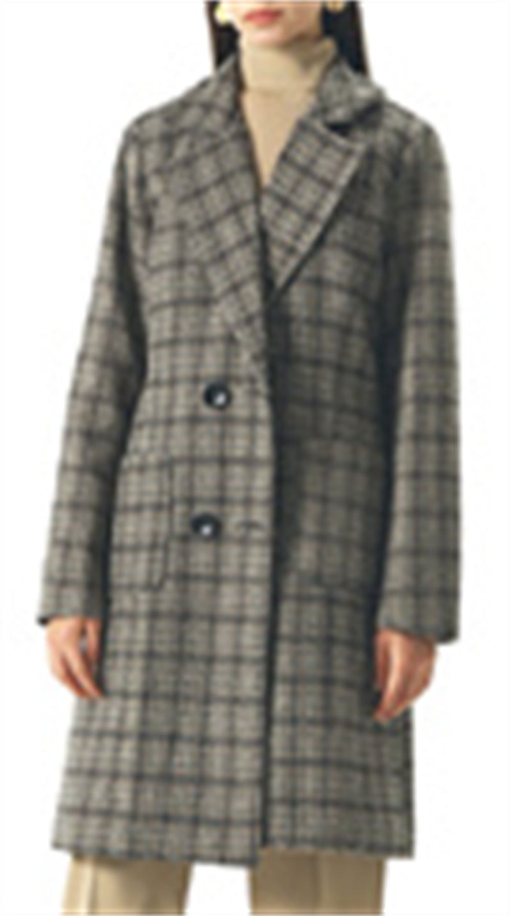 Chouyatou Women Elegant Notched Collar Double Breasted Wool Blend Over Coat