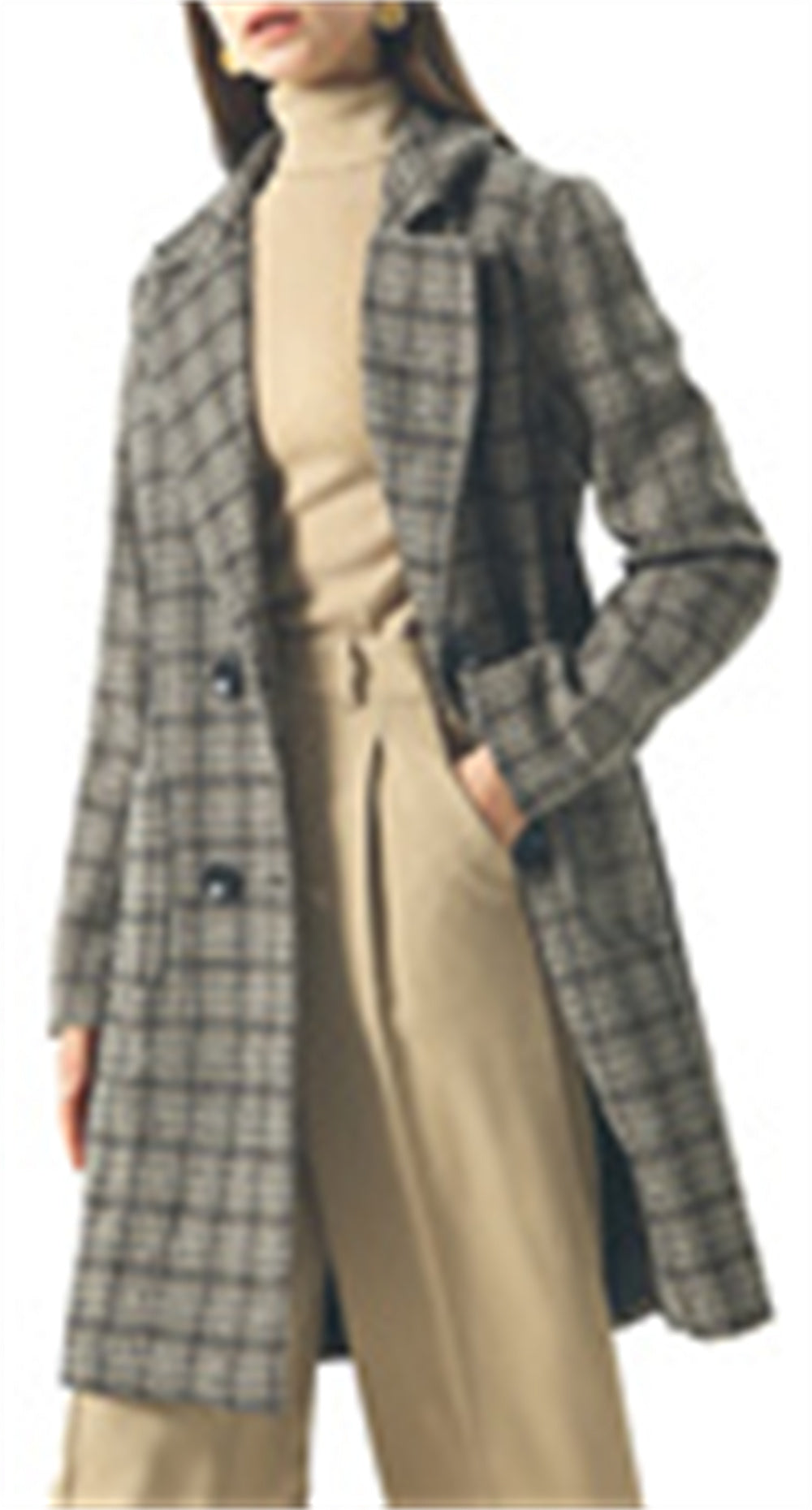 Chouyatou Women Elegant Notched Collar Double Breasted Wool Blend Over Coat