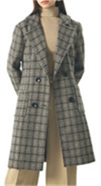 Chouyatou Women Elegant Notched Collar Double Breasted Wool Blend Over Coat