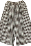 Chouyatou Women's Cotton Linen Pants Elastic Waist Plaid Gingham Wide Leg Capri Palazzo Pants