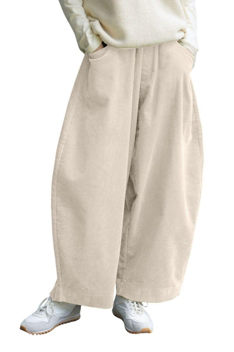 Chouyatou Women Corduroy Barrel Pants Wide Leg Vintage Mid Rise Y2k Baggy Boyfriend Pants