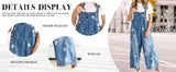 Chouyatou Women Floral Printed Adjustable Strap Denim Bib Overall Wide Leg Jeans Casual Baggy Overalls Jumpsuit