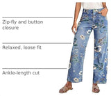 Chouyatou Women's Straight Leg Jeans High Rise Vintage Floral Printed Wide Leg Trendy Stretchy Baggy Casual Denim Pants