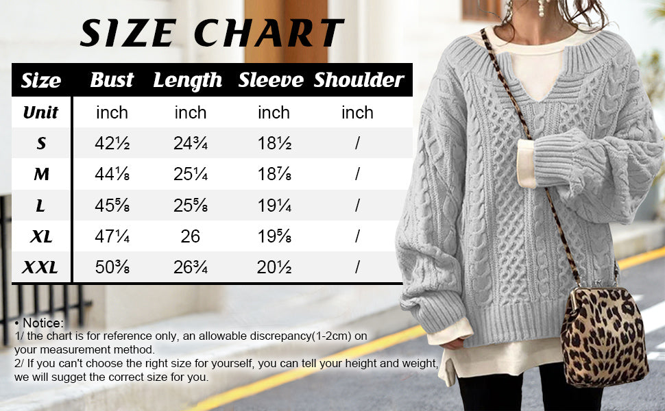 Chouyatou Women's Winter Chunky V Neck Long Sleeve Loose Cable Knit Sweater Pullover
