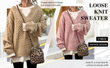 Chouyatou Women's Winter Chunky V Neck Long Sleeve Loose Cable Knit Sweater Pullover