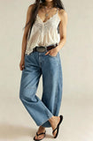 Chouyatou Women Casual Wide Leg Mid Rise Jeans Baggy Barrel Jeans Denim Pull On Pants Sweatpants Y2k Boyfriend Boho Ankle Pant