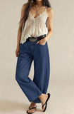 Chouyatou Women Casual Wide Leg Mid Rise Jeans Baggy Barrel Jeans Denim Pull On Pants Sweatpants Y2k Boyfriend Boho Ankle Pant