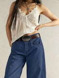 Chouyatou Women Casual Wide Leg Mid Rise Jeans Baggy Barrel Jeans Denim Pull On Pants Sweatpants Y2k Boyfriend Boho Ankle Pant