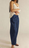 Chouyatou Women Casual Wide Leg Mid Rise Jeans Baggy Barrel Jeans Denim Pull On Pants Sweatpants Y2k Boyfriend Boho Ankle Pant