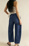Chouyatou Women Casual Wide Leg Mid Rise Jeans Baggy Barrel Jeans Denim Pull On Pants Sweatpants Y2k Boyfriend Boho Ankle Pant