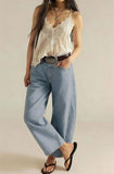 Chouyatou Women Casual Wide Leg Mid Rise Jeans Baggy Barrel Jeans Denim Pull On Pants Sweatpants Y2k Boyfriend Boho Ankle Pant
