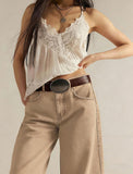 Chouyatou Women Casual Wide Leg Mid Rise Jeans Baggy Barrel Jeans Denim Pull On Pants Sweatpants Y2k Boyfriend Boho Ankle Pant