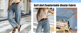 Chouyatou Women Casual Wide Leg Mid Rise Jeans Baggy Barrel Jeans Denim Pull On Pants Sweatpants Y2k Boyfriend Boho Ankle Pant