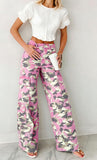 Chouyatou Women Casual Camo Print Denim Pants Y2k Wide Leg Cargo Jeans Flare Distressed Camouflage Jeans Sweatpants Pockets