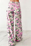 Chouyatou Women Casual Camo Print Denim Pants Y2k Wide Leg Cargo Jeans Flare Distressed Camouflage Jeans Sweatpants Pockets