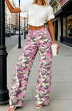 Chouyatou Women Casual Camo Print Denim Pants Y2k Wide Leg Cargo Jeans Flare Distressed Camouflage Jeans Sweatpants Pockets