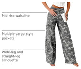 Chouyatou Women Casual Camo Print Denim Pants Y2k Wide Leg Cargo Jeans Flare Distressed Camouflage Jeans Sweatpants Pockets