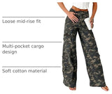 Chouyatou Women Casual Camo Print Denim Pants Y2k Wide Leg Cargo Jeans Flare Distressed Camouflage Jeans Sweatpants Pockets