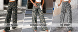 Chouyatou Women Casual Camo Print Denim Pants Y2k Wide Leg Cargo Jeans Flare Distressed Camouflage Jeans Sweatpants Pockets