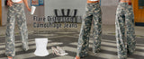 Chouyatou Women Casual Camo Print Denim Pants Y2k Wide Leg Cargo Jeans Flare Distressed Camouflage Jeans Sweatpants Pockets
