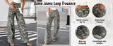Chouyatou Women Casual Camo Print Denim Pants Y2k Wide Leg Cargo Jeans Flare Distressed Camouflage Jeans Sweatpants Pockets