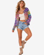 Chouyatou Women's Cute Rainbow Striped Button Down Knit Cardigan Sweaters Trendy Colorful Stripes, Open Front, Loose Fit, Lightweight Cardigans For Women