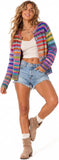Chouyatou Women's Cute Rainbow Striped Button Down Knit Cardigan Sweaters 2026 Trendy Colorful Stripes, Open Front, Loose Fit, Lightweight Cardigans For Women
