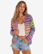 Chouyatou Women's Cute Rainbow Striped Button Down Knit Cardigan Sweaters Trendy Colorful Stripes, Open Front, Loose Fit, Lightweight Cardigans For Women