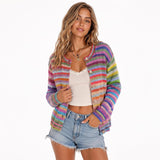 Chouyatou Women's Cute Rainbow Striped Button Down Knit Cardigan Sweaters 2026 Trendy Colorful Stripes, Open Front, Loose Fit, Lightweight Cardigans For Women