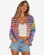 Chouyatou Women's Cute Rainbow Striped Button Down Knit Cardigan Sweaters Trendy Colorful Stripes, Open Front, Loose Fit, Lightweight Cardigans For Women