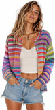 Chouyatou Women's Cute Rainbow Striped Button Down Knit Cardigan Sweaters 2026 Trendy Colorful Stripes, Open Front, Loose Fit, Lightweight Cardigans For Women
