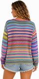 Chouyatou Women's Cute Rainbow Striped Button Down Knit Cardigan Sweaters 2026 Trendy Colorful Stripes, Open Front, Loose Fit, Lightweight Cardigans For Women