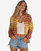 Chouyatou Women's Cute Rainbow Striped Button Down Knit Cardigan Sweaters Trendy Colorful Stripes, Open Front, Loose Fit, Lightweight Cardigans For Women